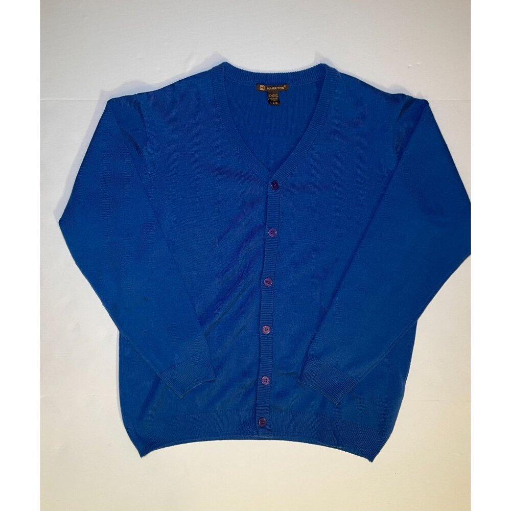 Harriton blue v-neck cable sweater